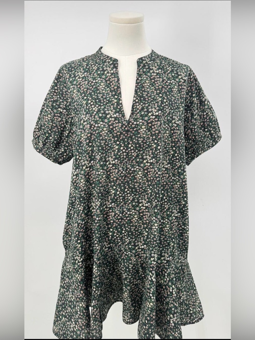 J Crew Delilah Dress Liberty Marguerite Black Green Floral Puff Sleeve Ruffle S